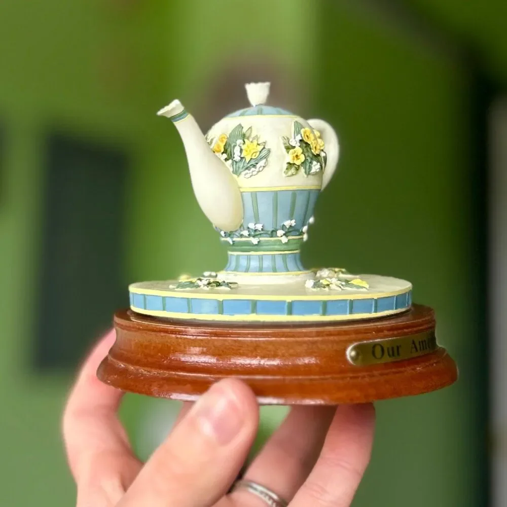 VTG Dainty Floral Elegant Teapot Kettle On Base Our American Unique Mini Accent